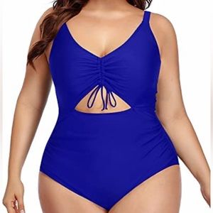 DACI plus size 18W blue one piece swimsuit w cut out middle NWT